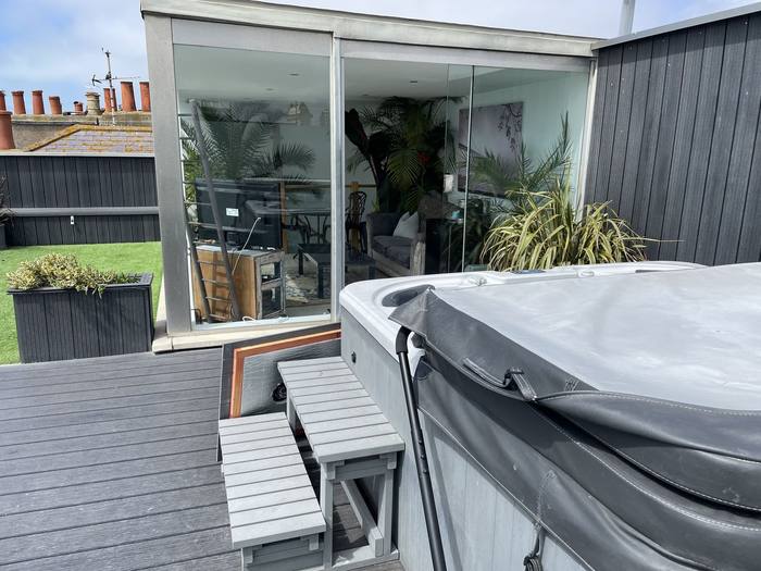 Hot tub repair service in progress
