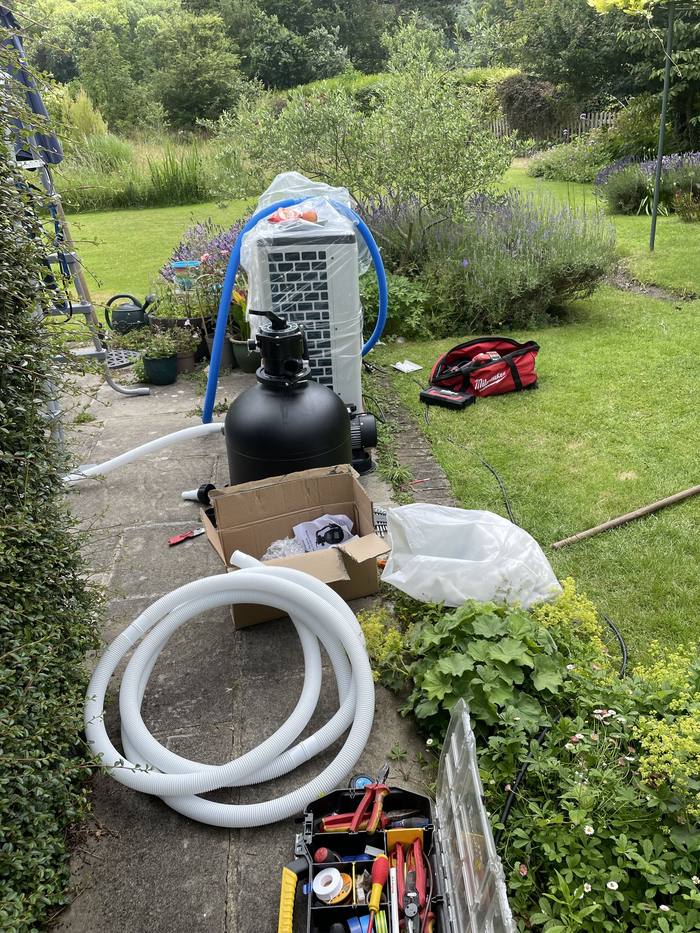 Swimming pool pump and sand filter heat pump